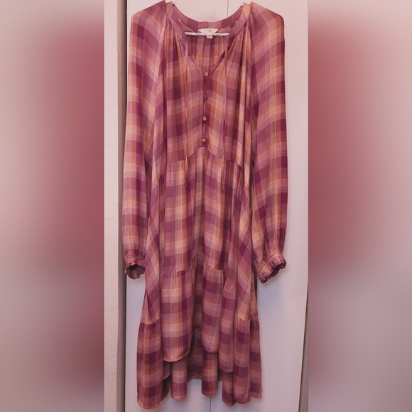 Terra & Sky Tiered Peasant Dress Size 2X Plum Plaid Pockets Business Casual Boho - Picture 13 of 13